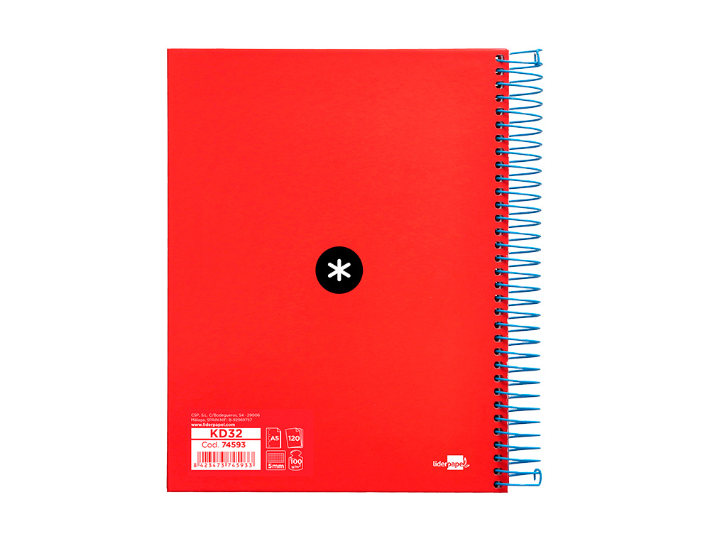 CADERNO ESPIRAL DIN A5 ANTARTIK CAPA FORRADA 120 F 90 GR QUADRICULA 5 MM 5 BANDAS 6 FUROS CORES SORTIDAS