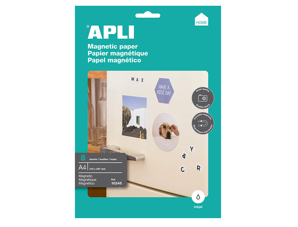 PAPEL MAGNETICO APLI BRANCO DIN A4 PARA IMPRESSORAS TINTEIRO EMBALAGEM DE 8 FOLHAS