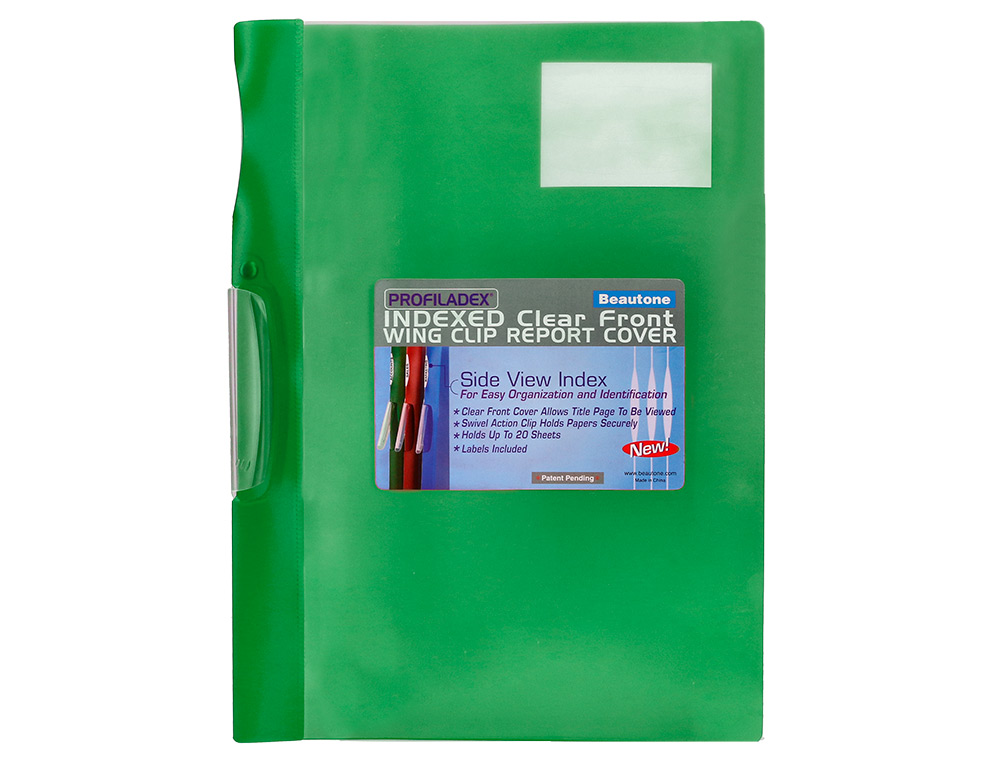 PASTA DOSSIER COM CLIP, TRANSPARENTE, VERDE (PACK C/10)