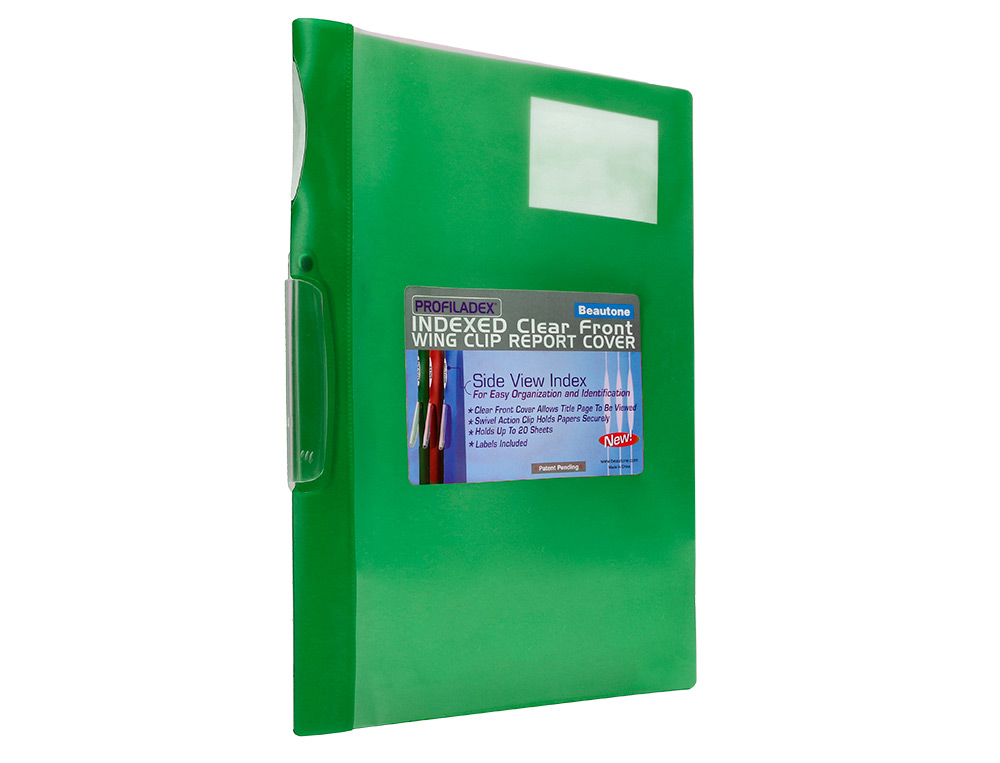 PASTA DOSSIER COM CLIP, TRANSPARENTE, VERDE (PACK C/10)