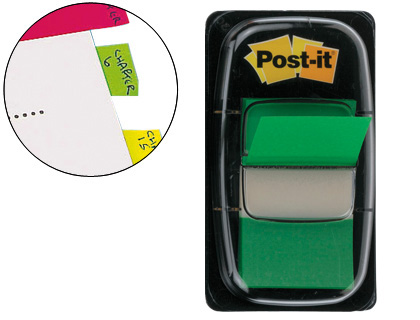 BANDAS SEPARADORAS POST-IT INDEX 3M, 25,4X43,1 MM VERDE DISPENSADOR DE 50 UNIDADES