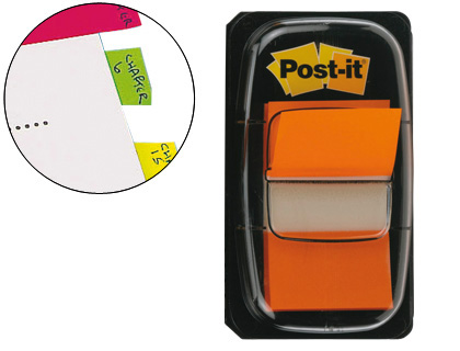 BANDAS SEPARADORAS POST-IT INDEX 3M, 25,4X43,1 MM LARANJA DISPENSADOR DE 50 UNIDADES