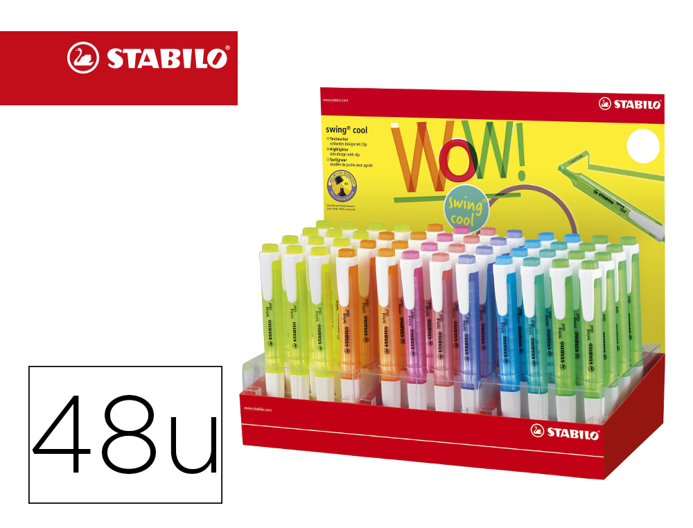 MARCADOR FLUORESCENTE STABILO SWING COOL EXPOSITOR DE 48 UNIDADES CORES SORTIDAS
