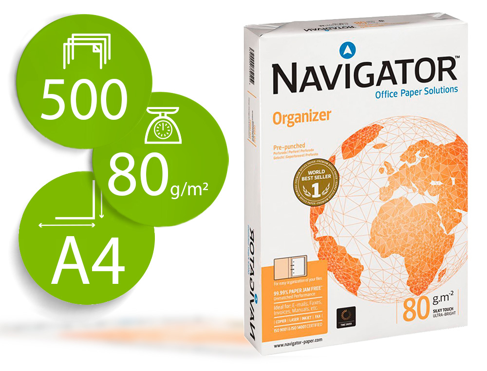 PAPEL FOTOCOPIA NAVIGATOR DIN A4 80 GR 2 FUROS PAPEL MULTIUSOS TINTEIROS E LASER EMBALAGEM DE 500 FOLHAS