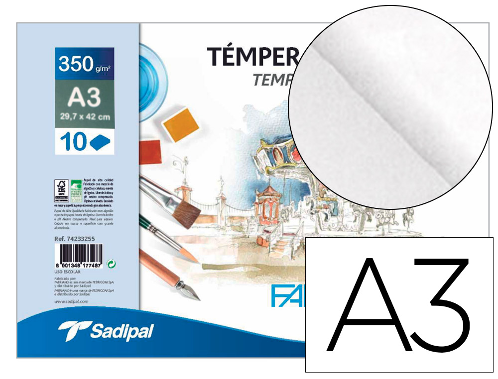 BLOCO DE DESENHO AGUARELA SADIPAL FABRIANO COLADO DIN A3 10 FOLHAS 350 G/M2 GRAO SUAVE