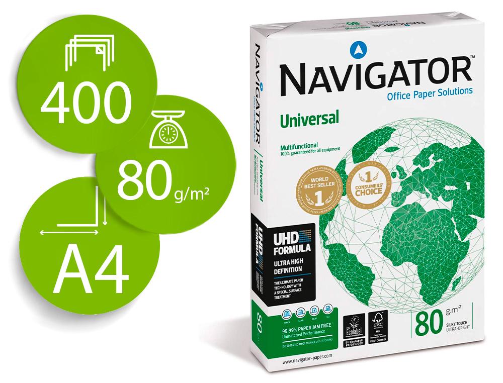 PAPEL FOTOCOPIA NAVIGATOR DIN A4 80 GR EMBALAGEM DE 400 FOLHAS