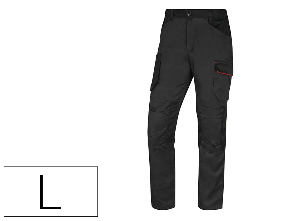 CALCAS DE TRABALHO DELTAPLUS COM CINTURA ELASTICA 7 BOLSOS COR CINZA-VERMELHO TAMANHO L