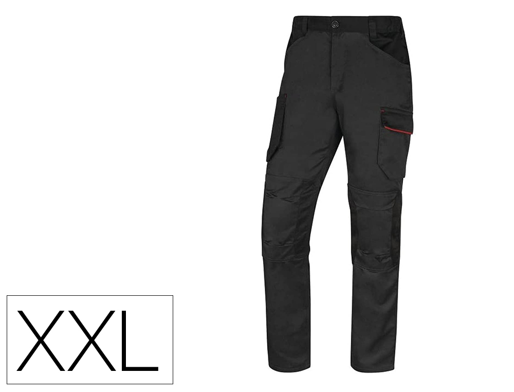 CALCAS DE TRABALHO DELTAPLUS COM CINTURA ELASTICA 7 BOLSOS COR CINZA-VERMELHO TAMANHO XXL