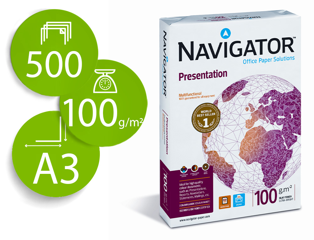 PAPEL FOTOCOPIA NAVIGATOR DIN A3 100 GR EMBALAGEM DE 500 FOLHAS