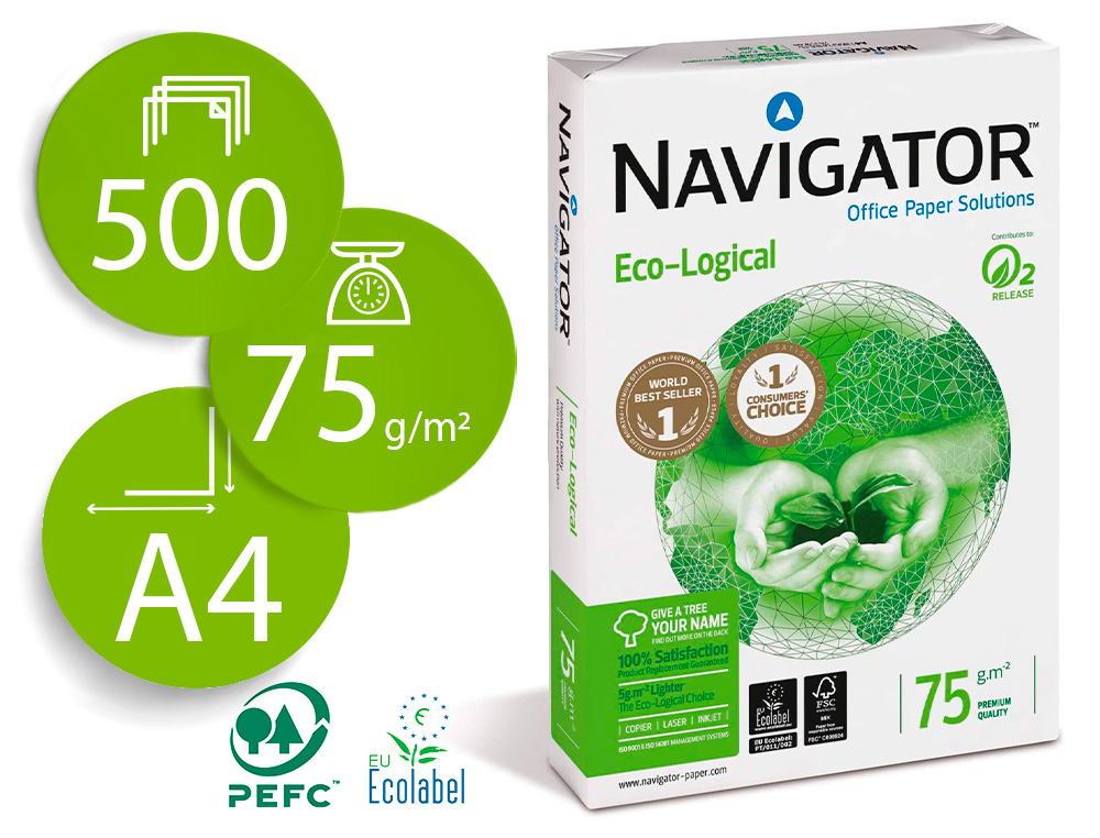PAPEL FOTOCOPIA NAVIGATOR DIN A4 75 GR EMBALAGEM DE 500 FOLHAS