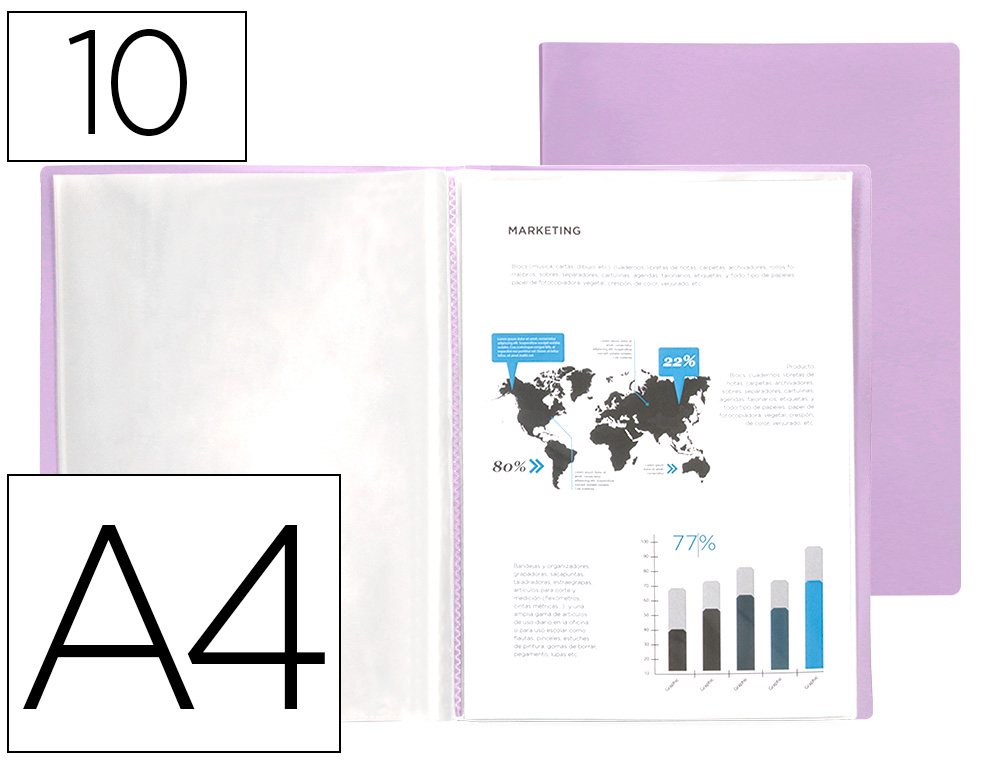 CAPA CATALOGO LIDERPAPEL 10 BOLSAS POLIPROPILENO DIN A4 LAVANDA OPACO