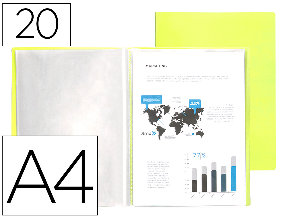 CAPA CATALOGO LIDERPAPEL 20 BOLSAS POLIPROPILENO DIN A4 AMARELO FLUOR OPACO
