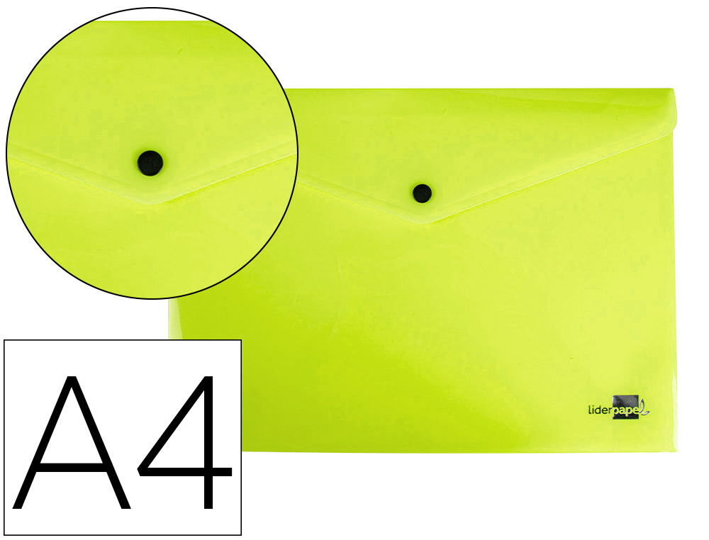 BOLSA PORTA DOCUMENTOS LIDERPAPEL COM MOLA DIN A4 AMARELO FLUOR OPACO 50 FOLHAS