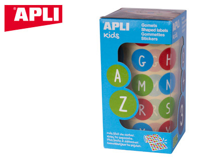 ETIQUETAS APLI AUTOADESIVAS REDONDAS ABECEDARIO 20 MM DIAMETRO MULTICOLOR
