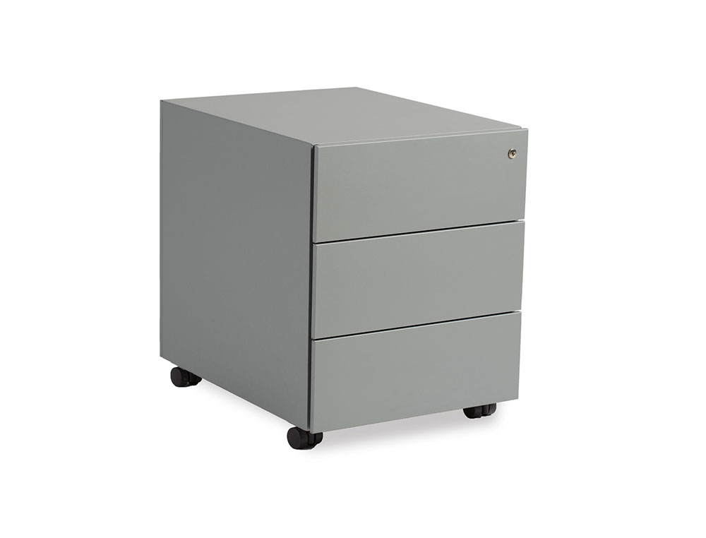 ARMARIO METALICA ROCADA COM TRES GAVETAS SERIE STORE 53X42X58 CM ACABAMENTO AC00 CINZA/CINZA