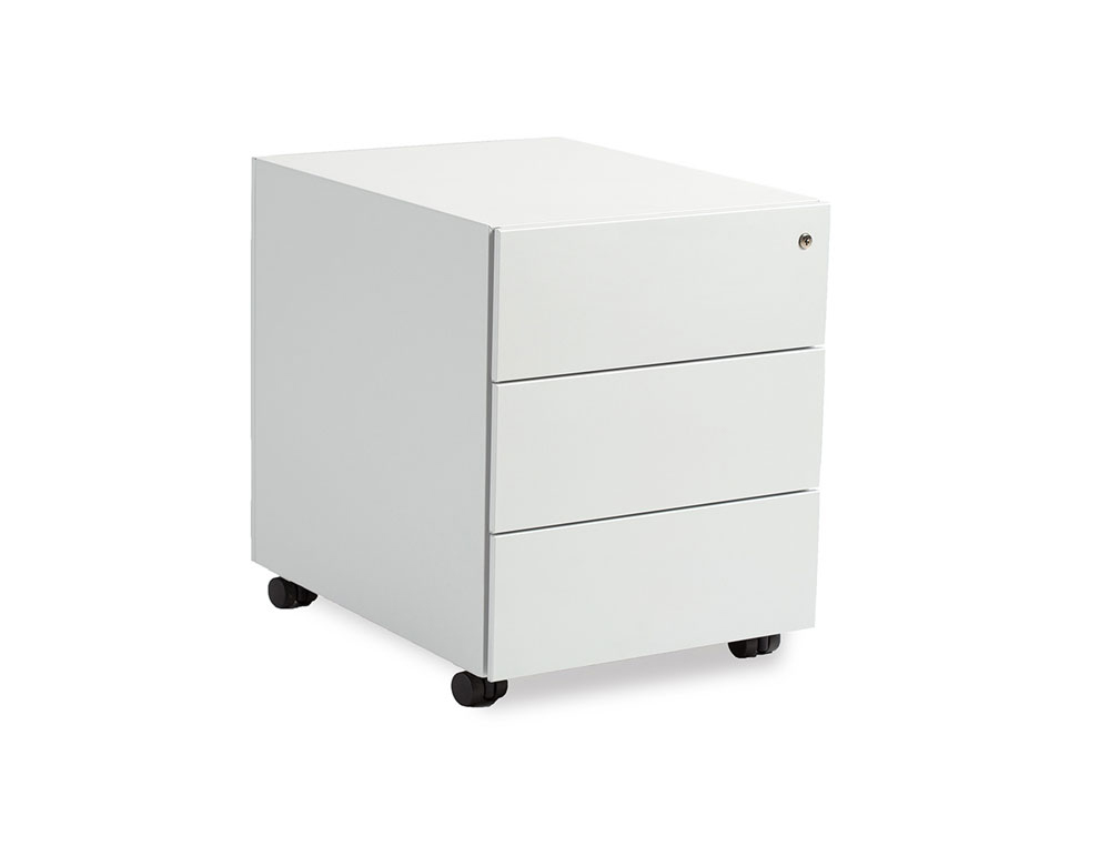ARMARIO METALICA ROCADA COM TRES GAVETAS SERIE STORE 58X40X59,5 CM ACABAMENTO AC13 BRANCO/BRANCO