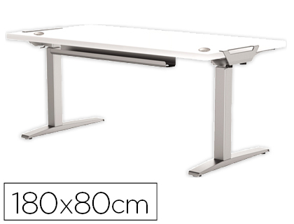 MESA DE ESCRITORIO FELLOWES LEVADO BASE METAL ACO PINTADO SISTEMA ELETRICO REGULAVEL ALTURA TABULEIRO BRANCO 180 X 80 CM