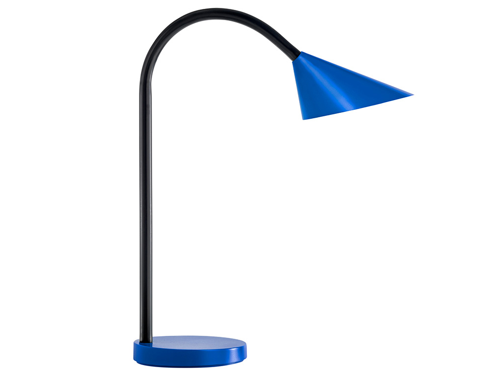 CANDEEIRO DE ESCRITORIO UNILUX SOL LED 4W BRACO FLEXIVEL ABS E METAL AZUL BASE 14 CM DIAMETRO