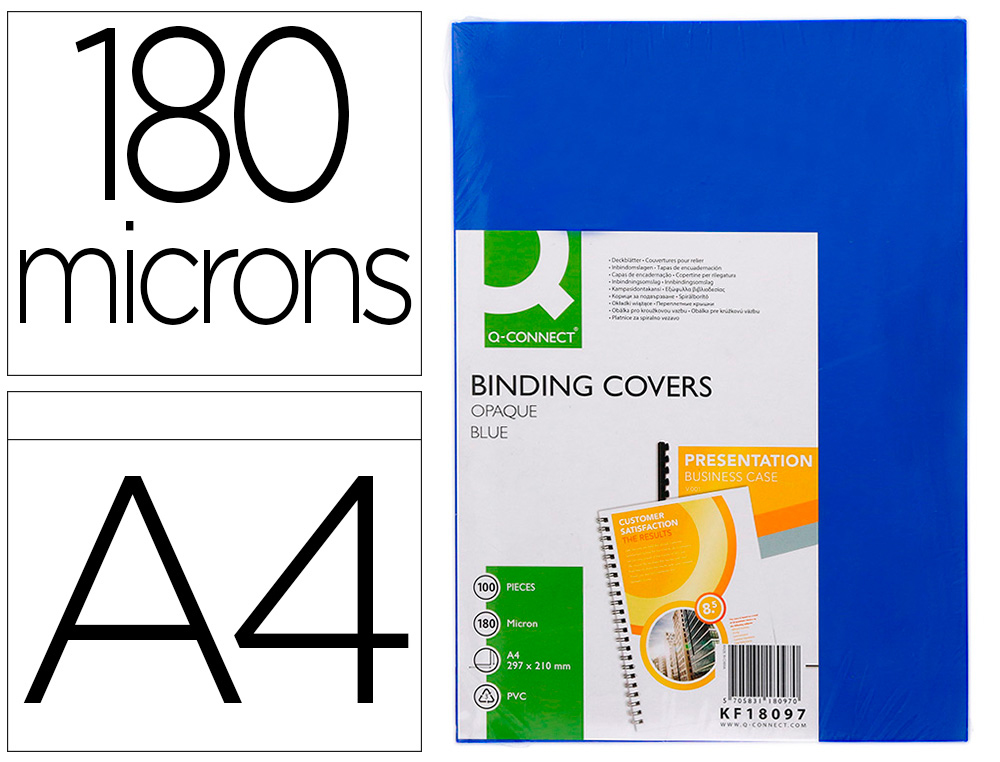 CAPA DE ENCADERNACAO Q-CONNECT PVC DIN A4 OPACA AZUL 180 MICRONS PACK DE 100 UNIDADES