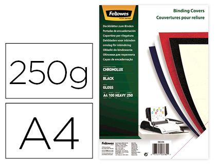 CAPA DE ENCADERNACAO FELLOWES CARTAO DIN A4 BRILHO PRETO CHROMOLUX 250 GR PACK DE 100 UNIDADES