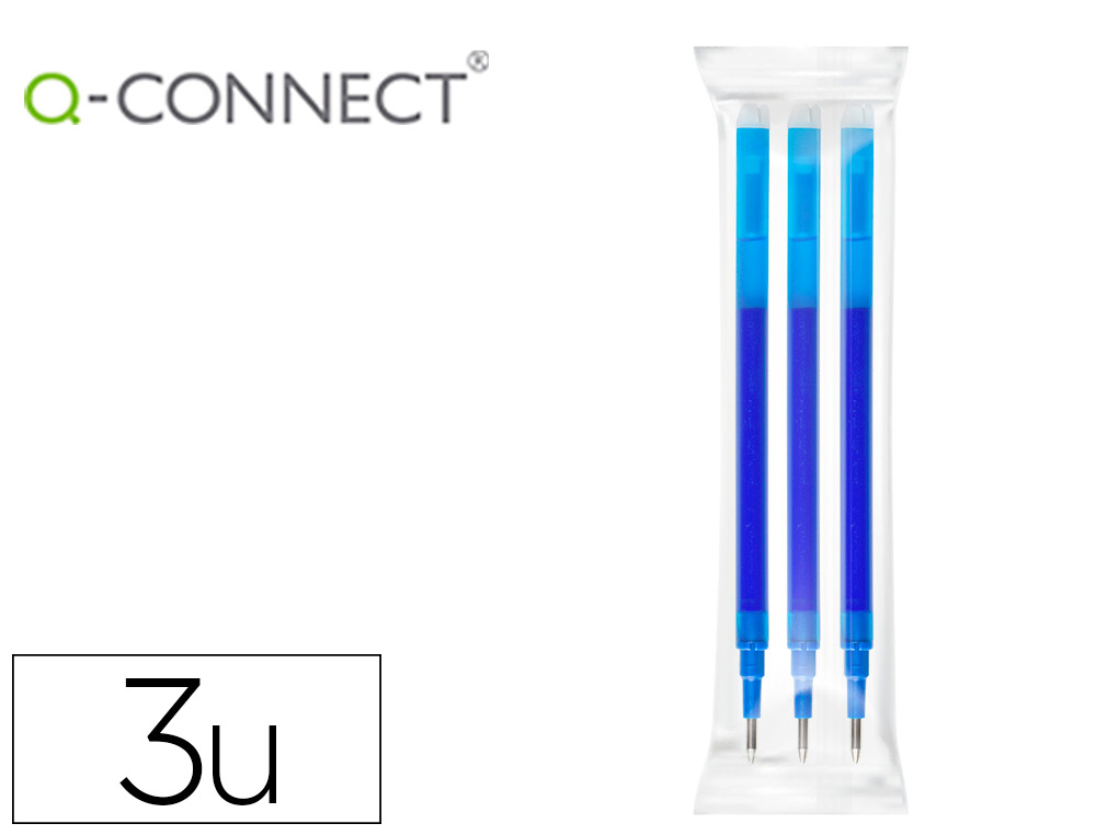 RECARGA ESFEROGRAFICA Q-CONNECT RETRATIL KF11058 APAGAVEL AZUL CAIXA DE 3 UNIDADES