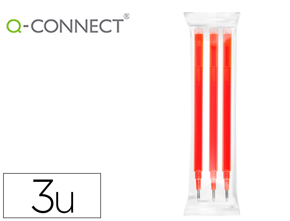 RECARGA ESFEROGRAFICA Q-CONNECT RETRATIL KF11059 APAGAVEL VERMELHO CAIXA DE 3 UNIDADES