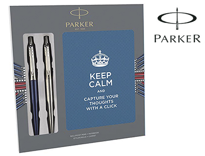 ESFEROGRAFICA PARKER JOTTER ACO + AZUL + BLOCO EXPOSITOR DE 9 CONJUNTOS DE OFERTA