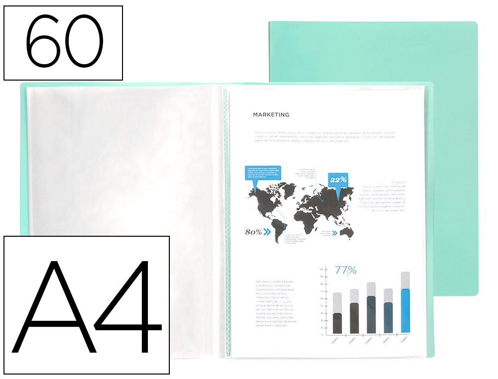 CAPA CATALOGO LIDERPAPEL 60 BOLSAS POLIPROPILENO DIN A4 VERDE MA OPACO