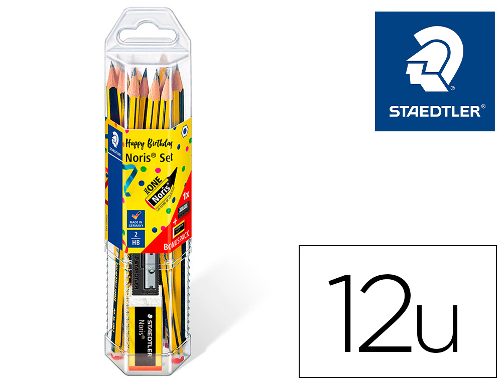 LAPICES DE GRAFITO STAEDTLER NORIS N.2 HB BLISTER PROMOCIONAL 120 ANIVERS DE 12 UDS + AFILALAPIZ Y GOMA