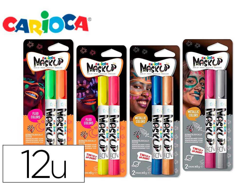 BARRA DE MAQUILHAGEM CARIOCA MASK UP NEON / METALLIC CAIXA DE 12 CORES SORTIDAS