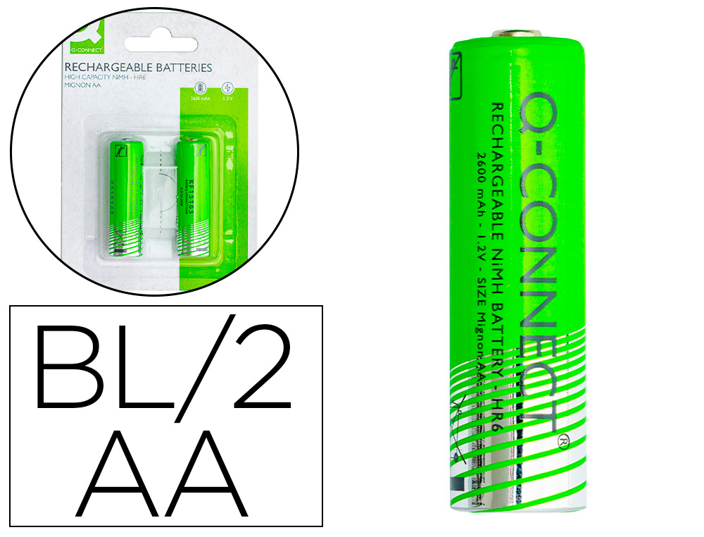 PILHA Q-CONNECT ALCALINA AA 2600 MAH RECARREGAVEL BLISTER DE 2 UNIDADES