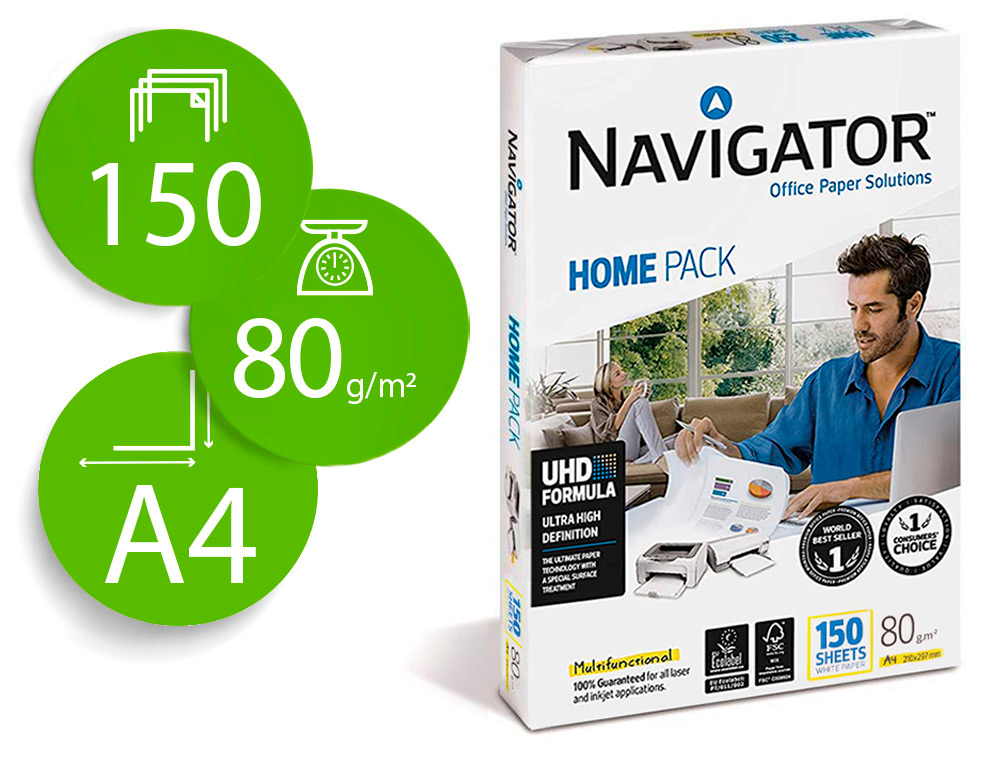 PAPEL FOTOCOPIA NAVIGATOR DIN A4 80 GR EMBALAGEM DE 150 FOLHAS