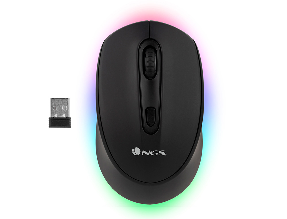 RATO NGS SMOG OTICO 1000/1600/2400 DPI SEM FIOS 3 BOTOES RECETOR USB 2,4 GHZ 15 MODOS LUZES LED COR PRETO