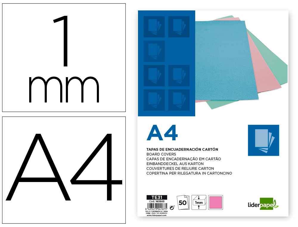 CAPA DE ENCADERNACAO LIDERPAPEL CARTAO DIN A4 1 MM ROSA PACK DE 50 UNIDADES