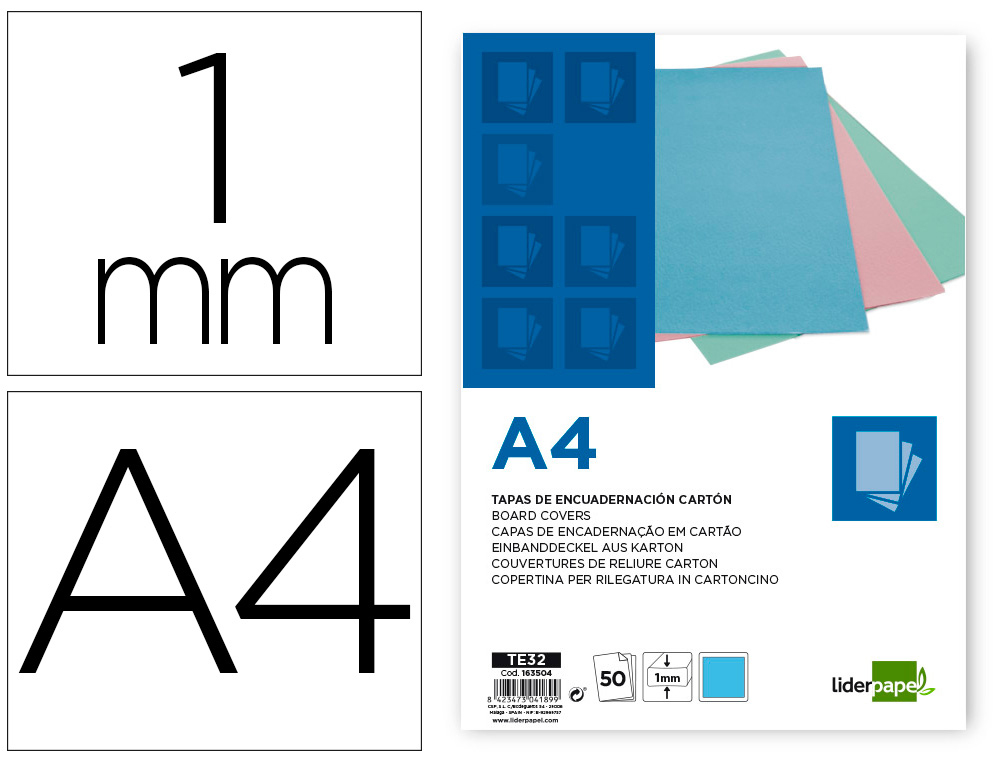 CAPA DE ENCADERNACAO LIDERPAPEL CARTAO DIN A4 1 MM CELESTE PACK DE 50 UNIDADES