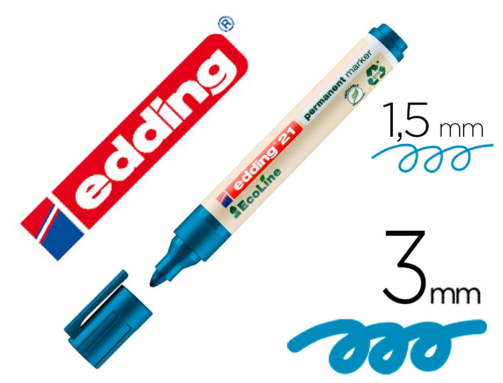 MARCADOR EDDING 21 MARCADOR PERMANENTE ECOLINE 90% RECICLADO COR AZUL PONTA REDONDA 1,5-3 MM RECARREGAVEL