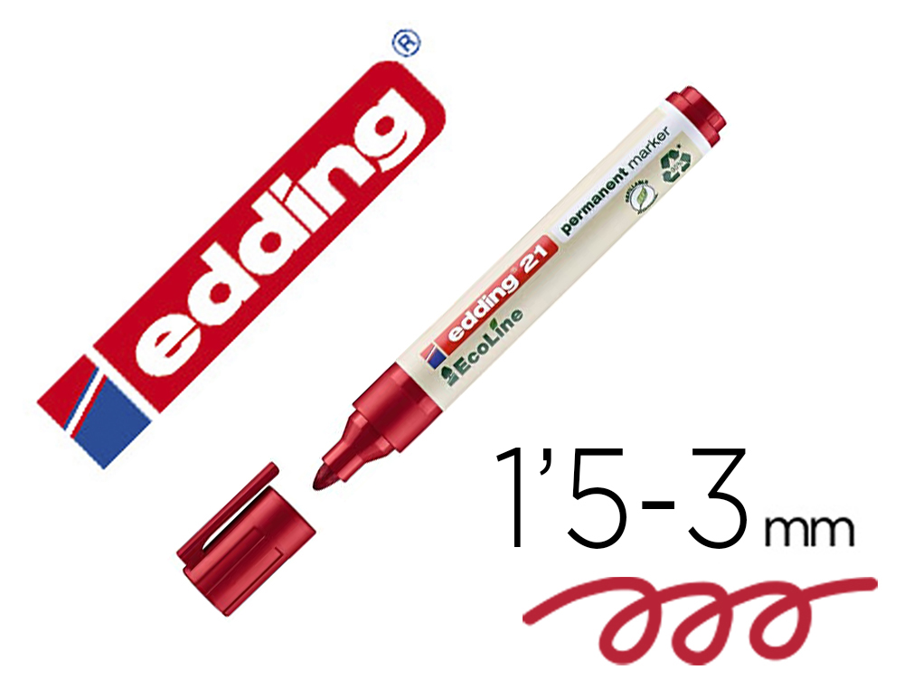 MARCADOR EDDING 21 MARCADOR PERMANENTE ECOLINE 90% RECICLADO COR VERMELHO PONTA REDONDA 1,5-3 MM RECARREGAVEL