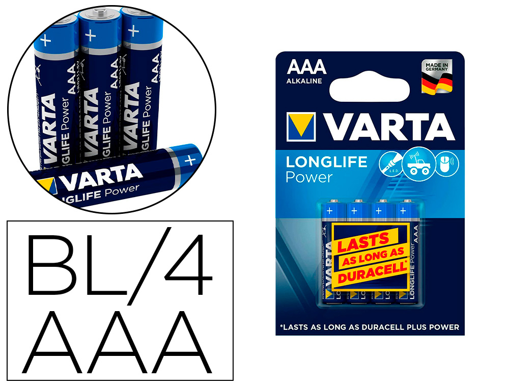 PILHA VARTA ALCALINA AAA TIPO LR-03 BLISTER DE 4 UNIDADES
