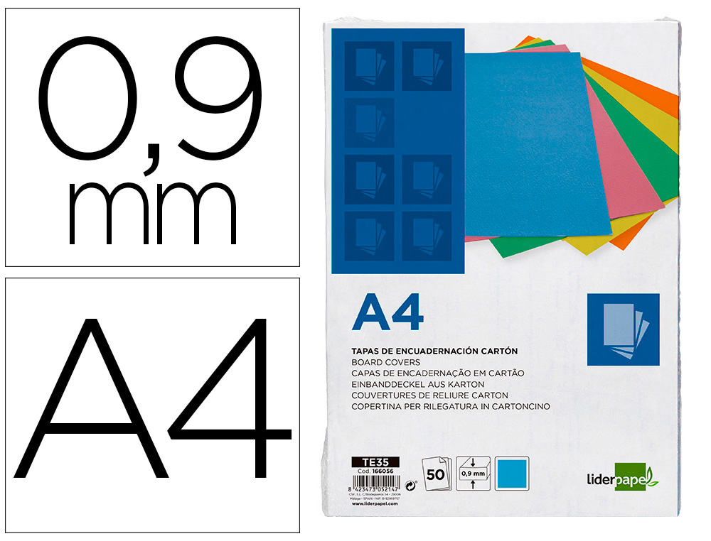 CAPA DE ENCADERNACAO LIDERPAPEL CARTAO DIN A4 0,9 MM AZUL FLUOR PACK DE 50 UNIDADES