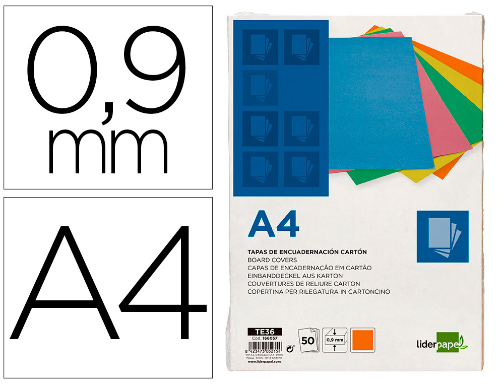 CAPA DE ENCADERNACAO LIDERPAPEL CARTAO DIN A4 0,9 MM LARANJA FLUOR PACK DE 50 UNIDADES
