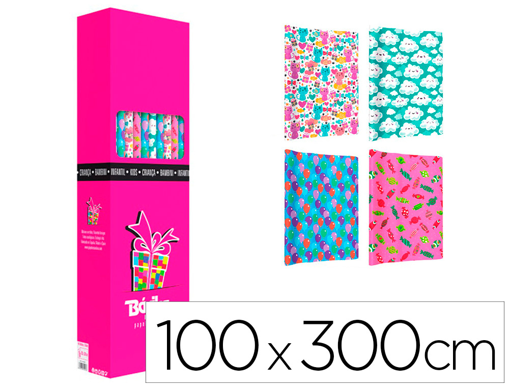 PAPEL FANTASIA BASIKA INFANTIL ROLO DE 100 X 300 CM MODELOS SORTIDOS
