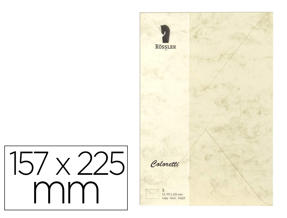 ENVELOPE ROSSLER COLORETTI C5 COR MARMORE CREME 157X225 MM PACK DE 5 UNIDADES