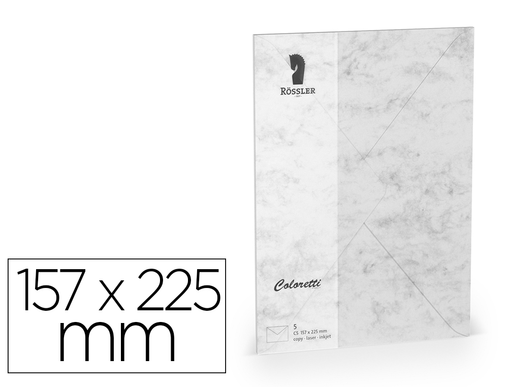 ENVELOPE ROSSLER COLORETTI C5 COR MARMORE CINZA 157X225 MM PACK DE 5 UNIDADES
