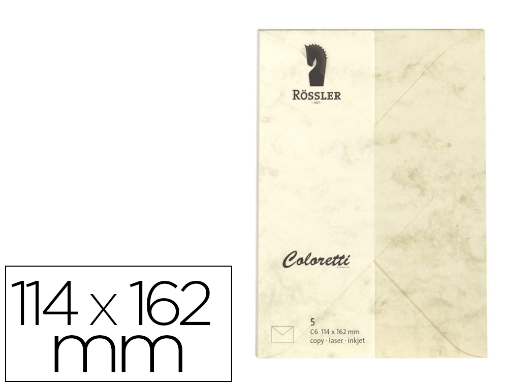 ENVELOPE ROSSLER COLORETTI C6 COR MARMORE CREME 114X162 MM PACK DE 5 UNIDADES