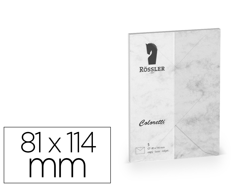 ENVELOPE ROSSLER COLORETTI C7 COR MARMORE CINZA 81X114 MM PACK DE 5 UNIDADES