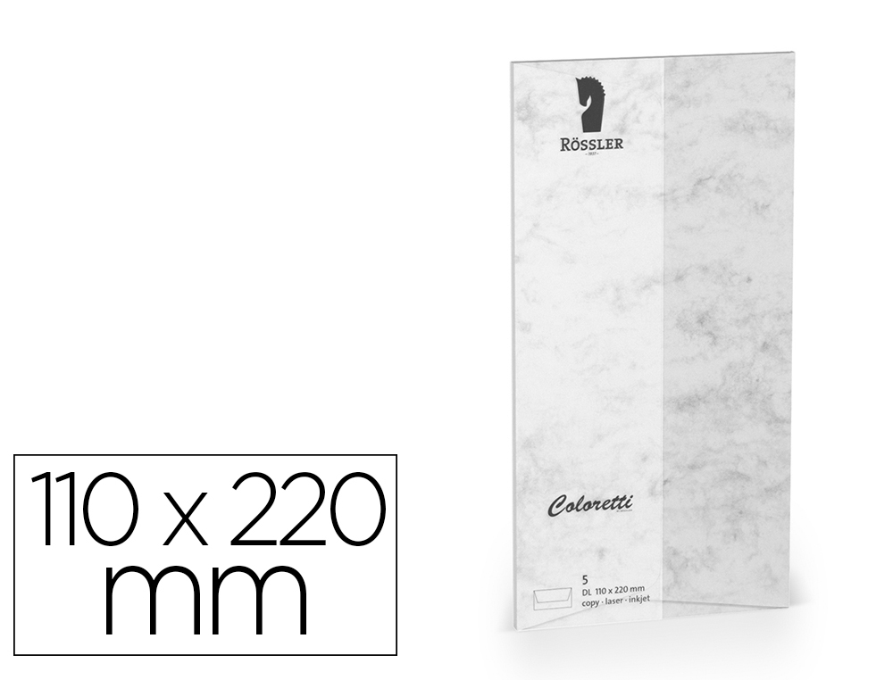 ENVELOPE ROSSLER COLORETTI DL AMERICANO COR MARMORE CINZA 110X220 MM PACK DE 5 UNIDADES