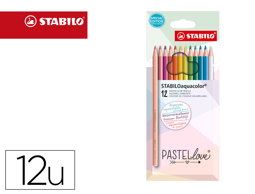 LAPIS DE COR STABILO AQUACOLOR AGUARELAVEIS PASTEL LOVE ESTOJO CARTAO DE 12 CORES SORTIDAS