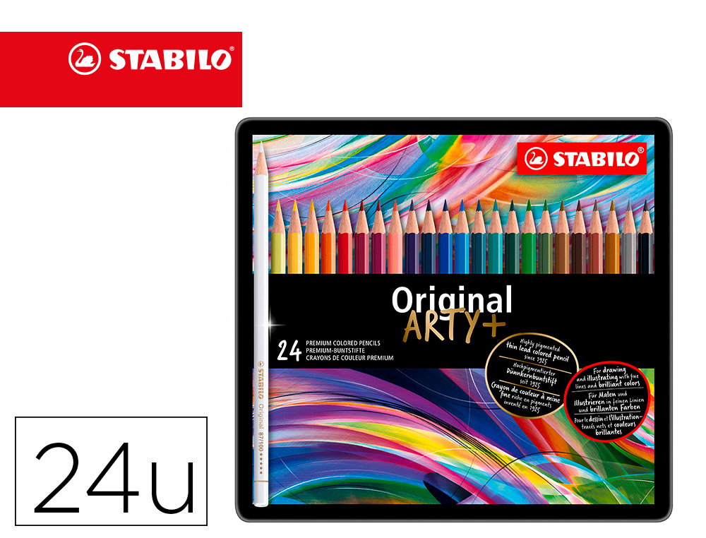 LAPIS DE COR STABILO AGUARELAVEIS ORIGINAL ARTY ESTOJO METALICO DE 24 CORES SORTIDAS