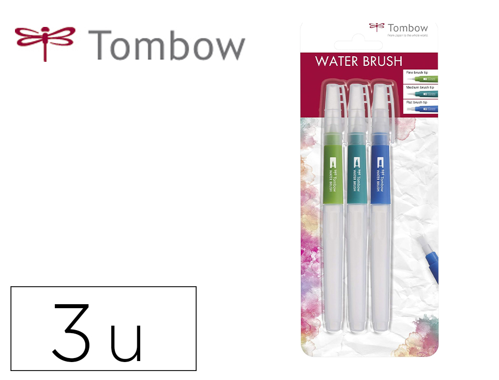 PINCEL TOMBOW WATER BRUSH COM DEPOSITO RECARREGAVEL PONTA FINA BLISTER DE 3 UNIDADES PONTA FINA/MEDIA/PLANA