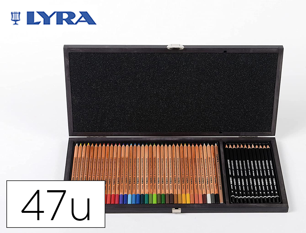 CONJUNTO DE DESENHO LYRA ESTOJO DE MADEIRA COM 47 PECAS SORTIDAS